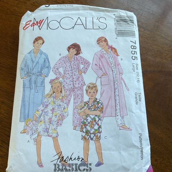 McCall’s Vintage sewing Pattern #7855 Family Sleep Fashion Basics - Picture 1 of 3
